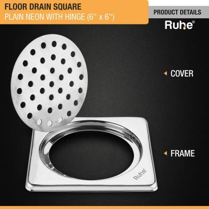 Ruhe Plain Neon Square Floor Drain with Hinged Grating Top by Ruhe : Colours available: Silver 2 3