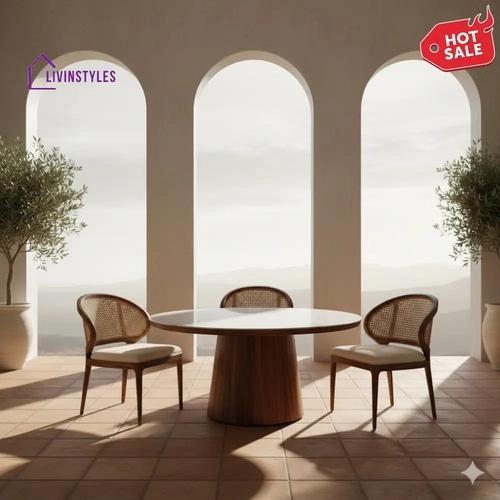 Livin styles Patricia Round Solid Sheesham Wood Dining Table Set | Roud 4 Seater Dining Table Set