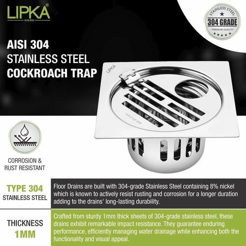 Lipka Golden Classic Jali Square Flat Cut Floor Drain (5 x 5 Inches) with Hinge, Hole and Cockroach Trap 3