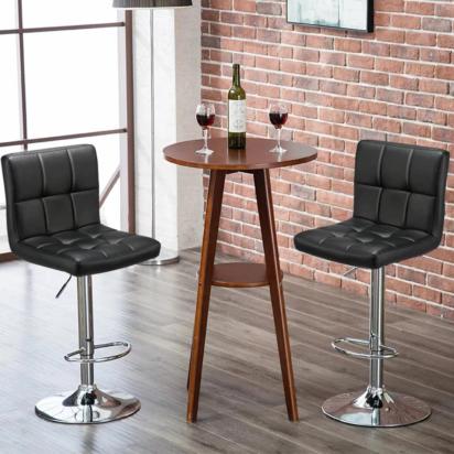 Vibecrafts Plush Leatherette Black Bar Stool / Long Chair - Set Of 2 by Vibecrafts : Colours available: Black 1 2