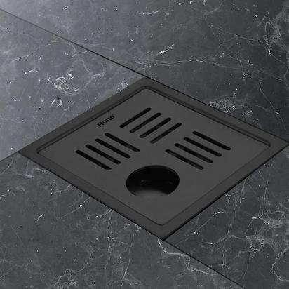 Ruby Square 304-Grade Floor Drain in Black PVD Coating 6 x 6 Inches with Hole by Ruhe : Colours available: Black 2 6