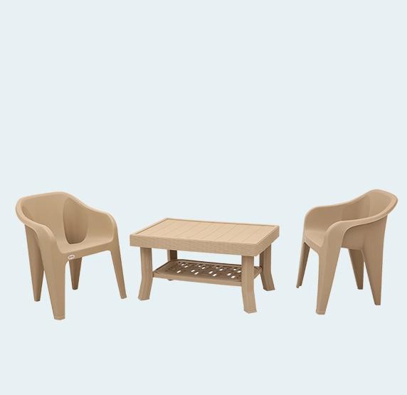 Supreme Vegas with Futura (2 Chairs) Plastic Centre Table with Chair - Dark Beige 2