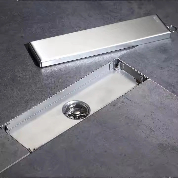 Aquieen 4x18 Inch Tile/Marble Insert Floor Grating / Drainer with Center Hole & Anti-Foul Cockroach Trap | SS304 Drainer with Matte Finish | Tile Drainer by Aquieen : Colours available: Chrome 2 2
