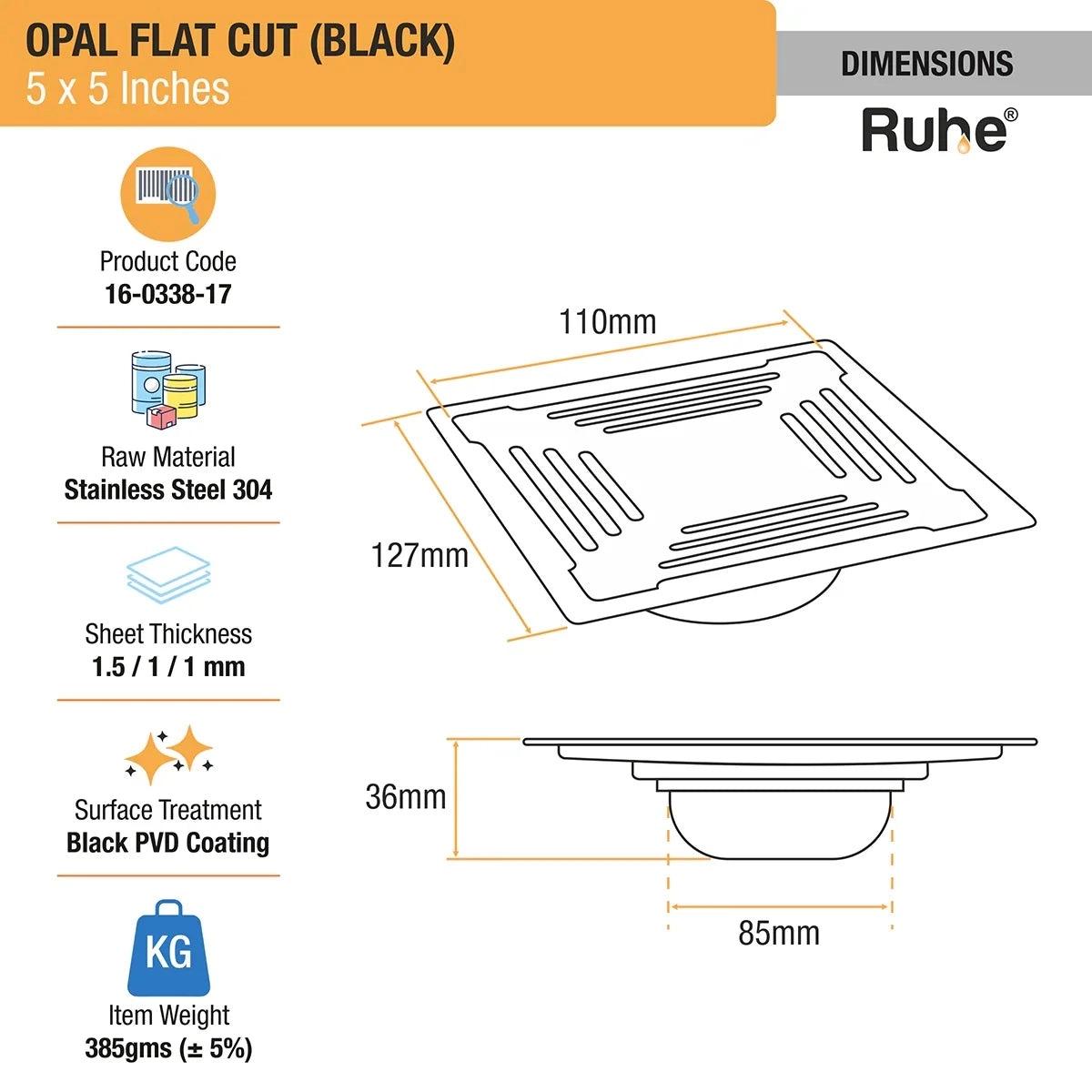 Ruhe Opal Square Flat Cut Floor Drain in Black PVD Coating (5 x 5 Inches) 1