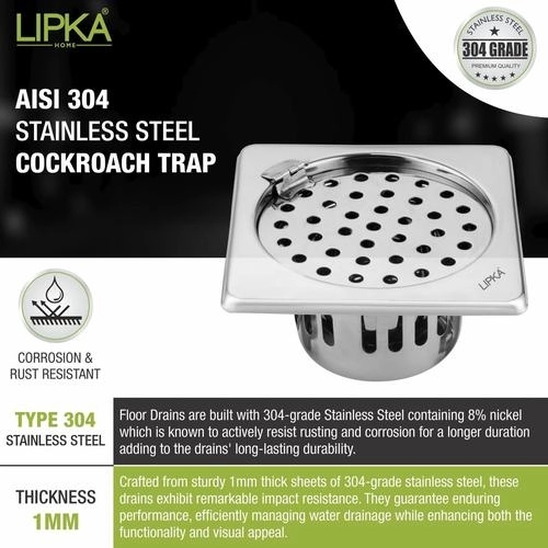 Lipka Square Floor Drain (6 x 6 Inches) with Hinge and Cockroach Trap 3