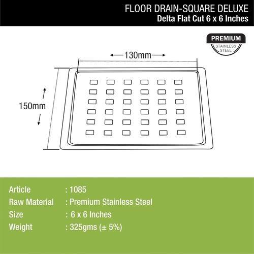 Lipka Delta Deluxe Square Flat Cut Floor Drain (6 x 6 Inches) 1