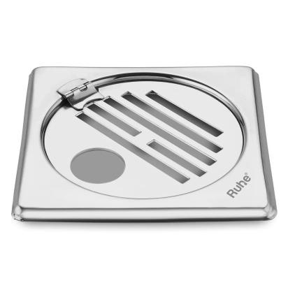 Ruhe Classic Neon Square Floor Drain 5 x 5 inches with Hole and Hinged Grating Top by Ruhe