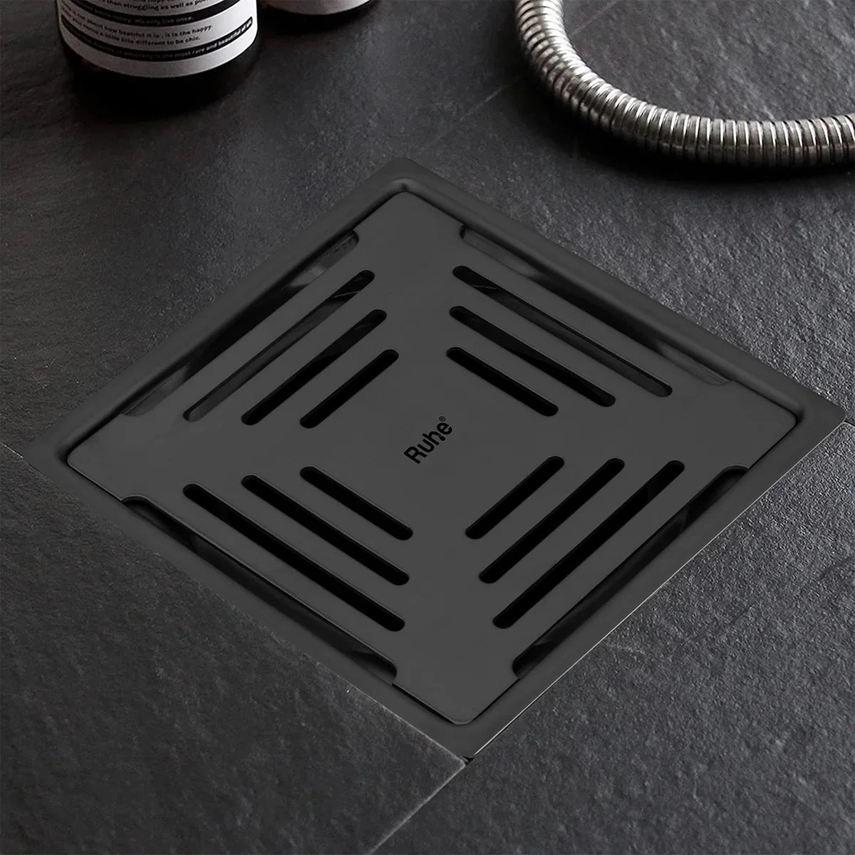 Ruhe Opal Square 304-Grade Floor Drain in Black PVD Coating 6 x 6 Inches by Ruhe : Colours available: Black 3 6