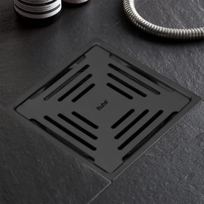 Ruhe Opal Square 304-Grade Floor Drain in Black PVD Coating 6 x 6 Inches by Ruhe : Colours available: Black 3 6