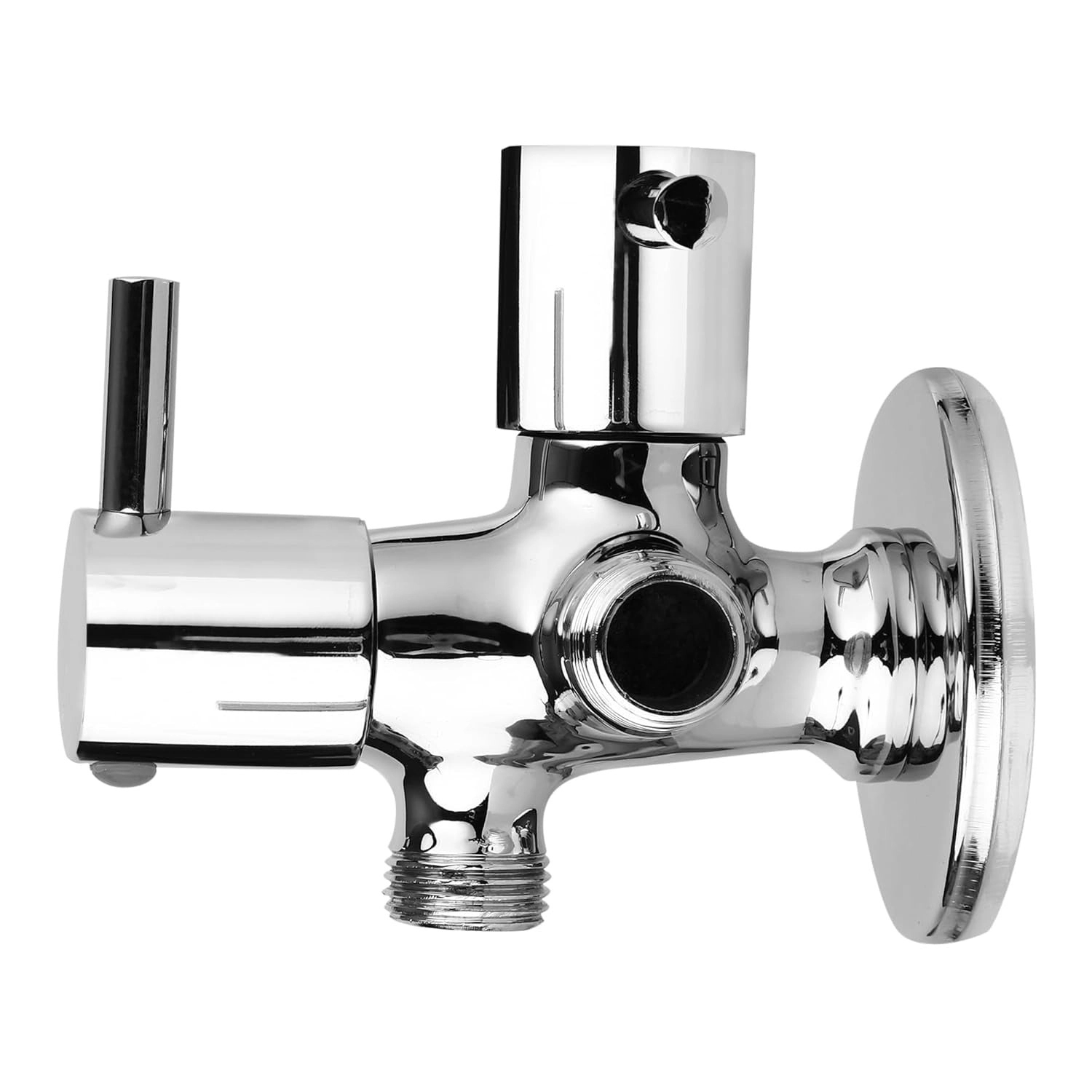 Aquieen 2-In-1 Angle Cock With Wall Flange In Chrome Finish | Heavy-Duty Brass Made | Fluid Series | Multi-Use Valve by Aquieen : Colours available: Chrome 3 3