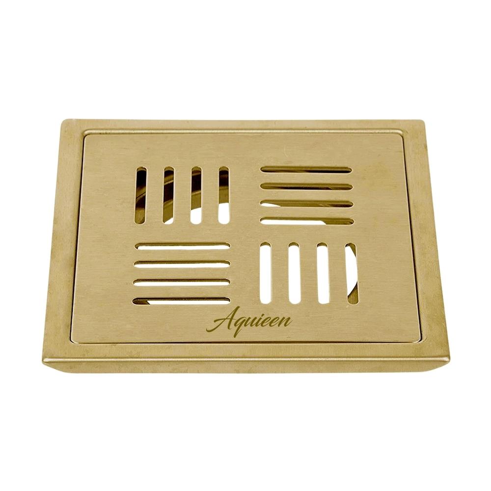 Aquieen 5x5 Inch Floor Grating / Drainer in Brushed Gold Finish | SS304 Drainer with PVD Coating | Anti-Clog & Drain Cover, Kitchen & Shower Areas 1