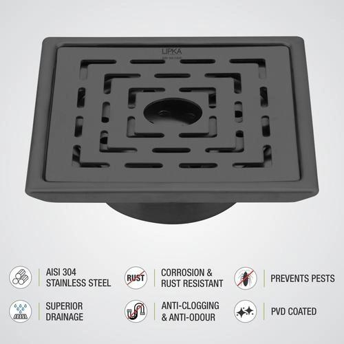Lipka Orange Exclusive Square Floor Drain in Black PVD Coating (5 x 5 Inches) with Hole & Cockroach Trap 3