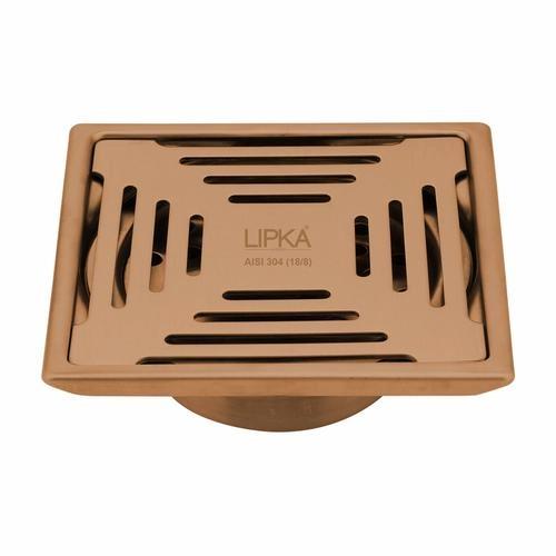 Lipka Green Exclusive Square Floor Drain in Antique Copper PVD Coating (5 x 5 Inches) with Cockroach Trap