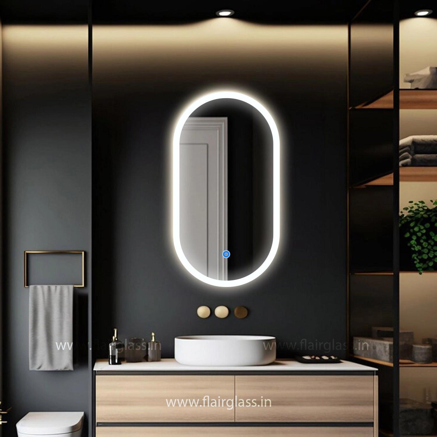 FlairGlass Capsule Led Mirror with Edge Lights, LED Bathroom Mirror, Asymmetrical Mirror, Makeup Frontlit Mirror- Oval Natural Warm Light