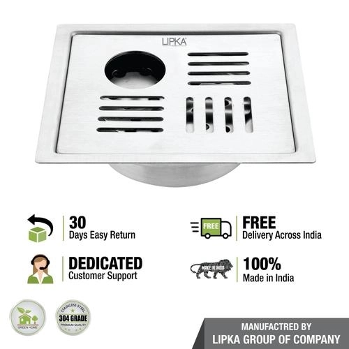 Lipka Pink Exclusive Square Flat Cut Floor Drain (6 x 6 Inches) with Hole and Cockroach Trap 4