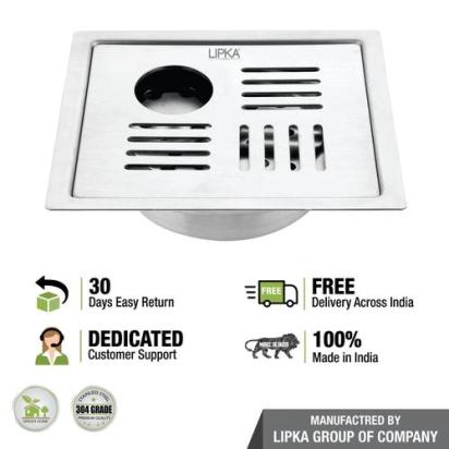 Lipka Pink Exclusive Square Flat Cut Floor Drain (6 x 6 Inches) with Hole and Cockroach Trap 4