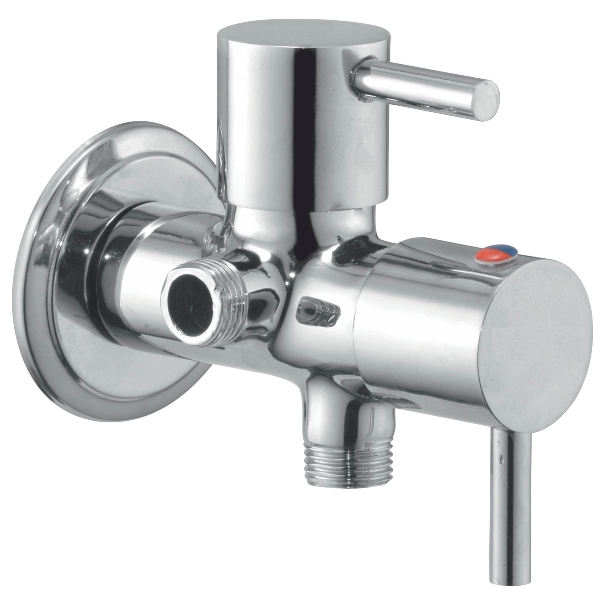 Aquieen 2-In-1 Angle Cock With Wall Flange In Chrome Finish | Heavy-Duty Brass Made | Fluid Series | Multi-Use Valve by Aquieen : Colours available: Chrome