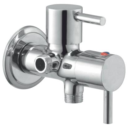 Aquieen 2-In-1 Angle Cock With Wall Flange In Chrome Finish | Heavy-Duty Brass Made | Fluid Series | Multi-Use Valve by Aquieen : Colours available: Chrome