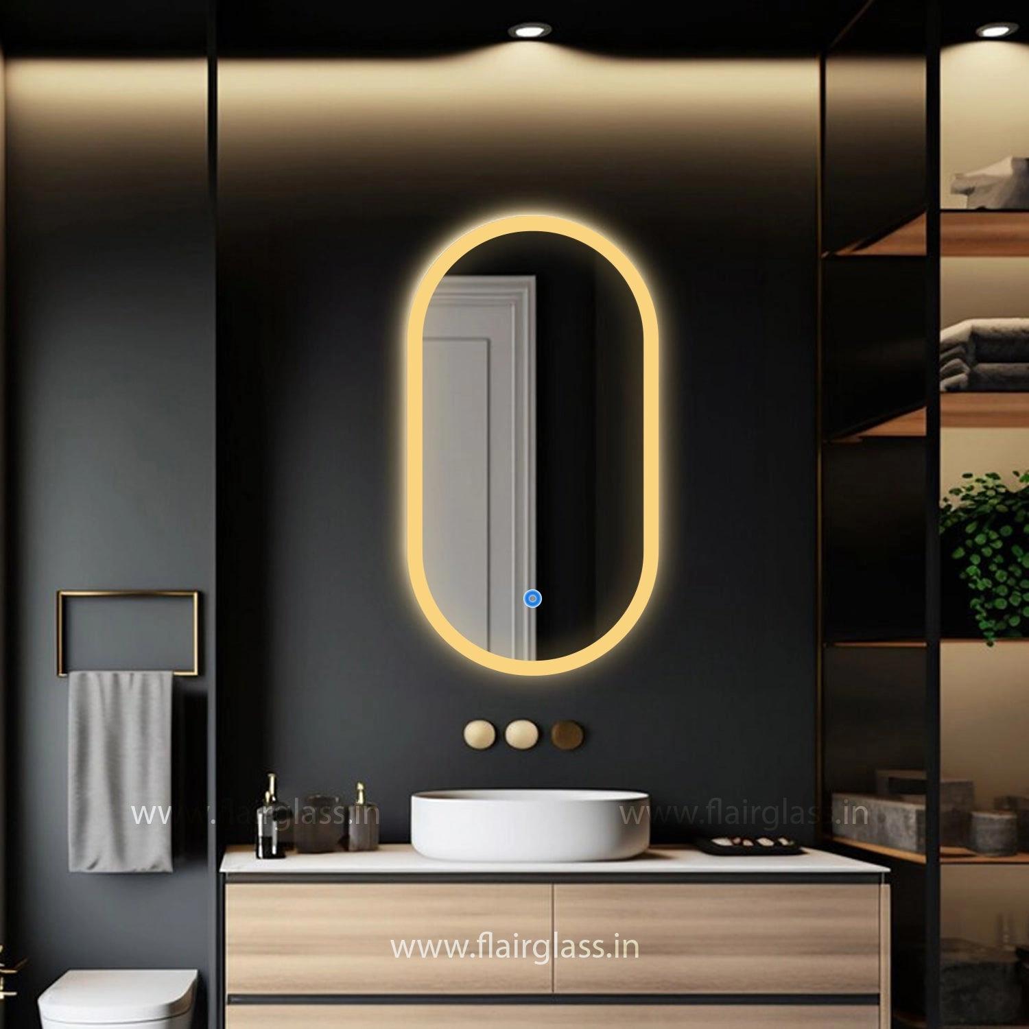 FlairGlass Capsule Led Mirror with Edge Lights, LED Bathroom Mirror, Asymmetrical Mirror, Makeup Frontlit Mirror- Oval Natural Warm Light 3