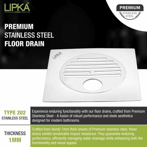 Lipka Eon Square Flat Cut Floor Drain with Golden Classic Jali and Hole (6 x 6 Inches) 3
