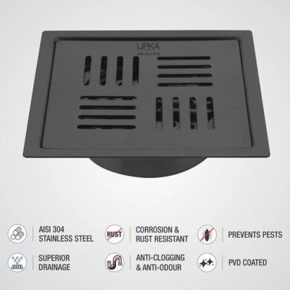 Lipka Pink Exclusive Square Flat Cut Floor Drain in Black PVD Coating (5 x 5 Inches) with Cockroach Trap 3