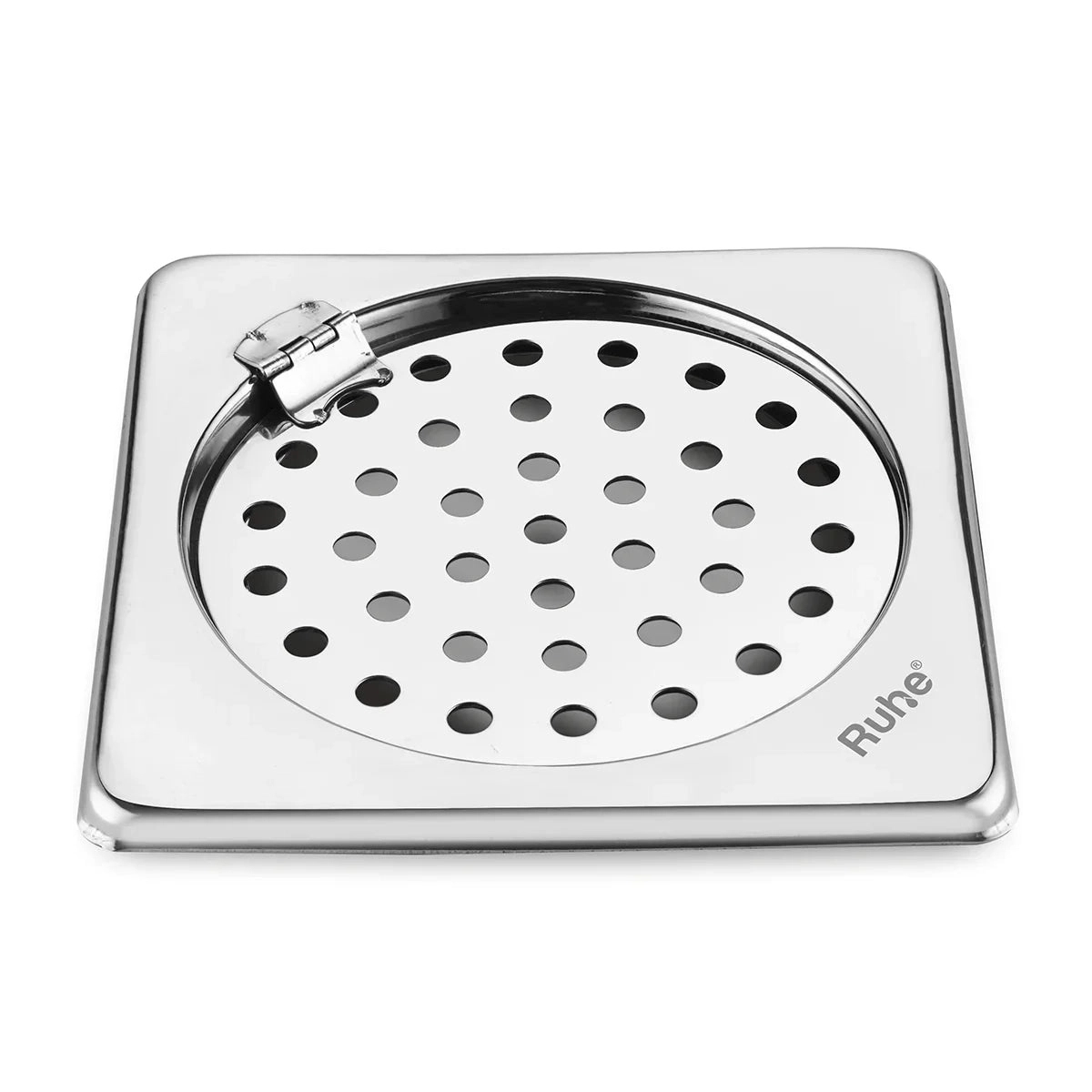 Ruhe Plain Neon Square Floor Drain 5 x 5 inches With Hinged Grating Top by Ruhe : Colours available: Silver