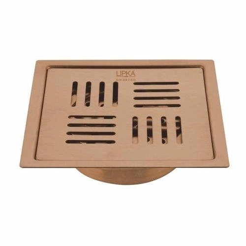 Lipka Pink Exclusive Square Flat Cut Floor Drain in Antique Copper PVD Coating (6 x 6 Inches) with Cockroach Trap