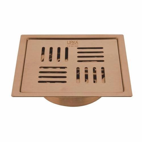 Lipka Pink Exclusive Square Flat Cut Floor Drain in Antique Copper PVD Coating (6 x 6 Inches) with Cockroach Trap