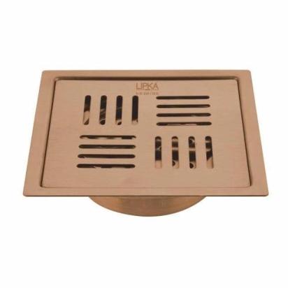 Lipka Pink Exclusive Square Flat Cut Floor Drain in Antique Copper PVD Coating (6 x 6 Inches) with Cockroach Trap
