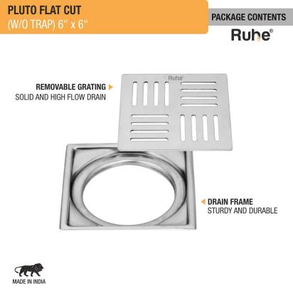 Ruhe Pluto Square Premium Flat Cut Floor Drain 6 x 6 Inches by Ruhe : Colours available: Silver 2 3