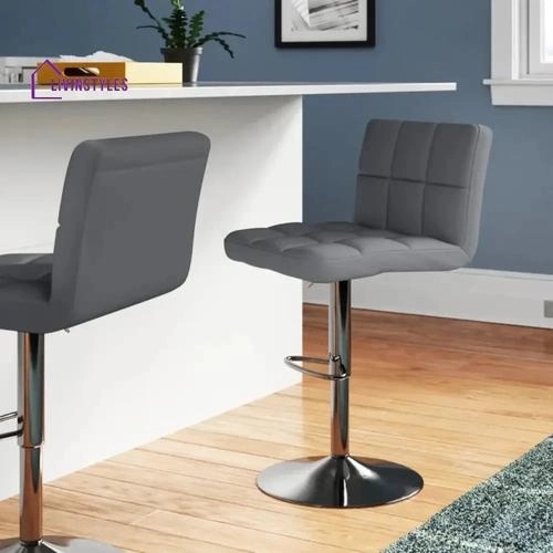 Livin Styles Gaurav Luxurious Leatherette Grey Bar Stool / Long Chair by Livinstyles : Colours available: Black