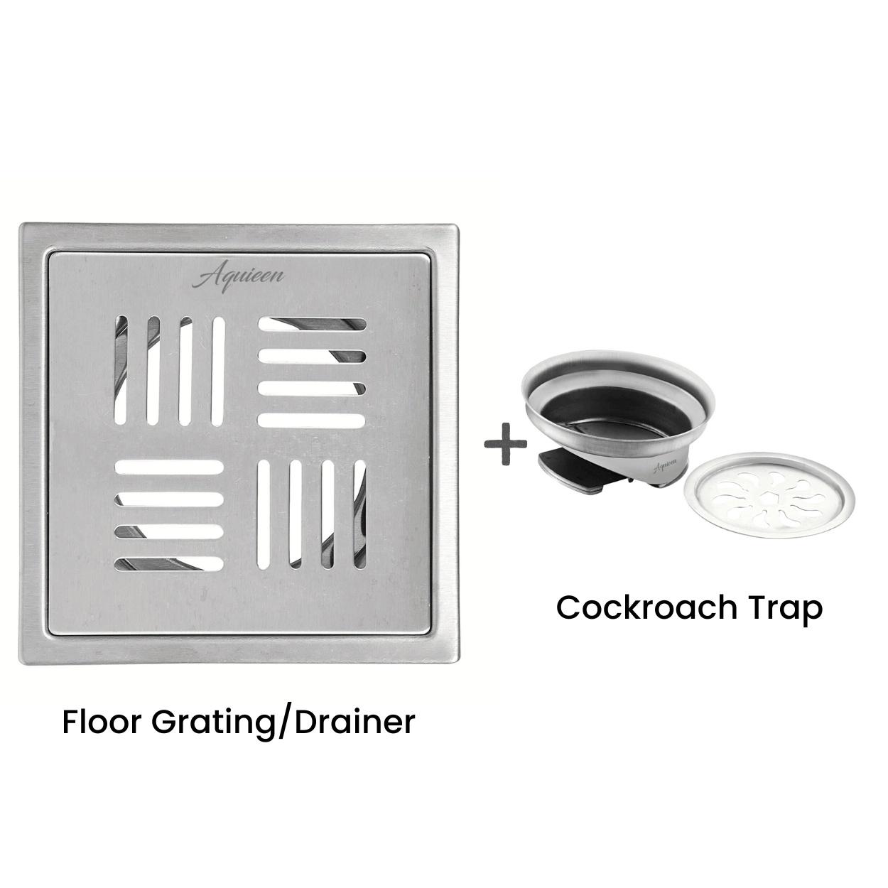 Aquieen 6x6 Inch Floor Grating / Drainer with Anti-Foul Cockroach Trap | Florin Design, In Matte Finish & SS304 Drainer | Anti-Clog & Drain Cover & Kitchen 1
