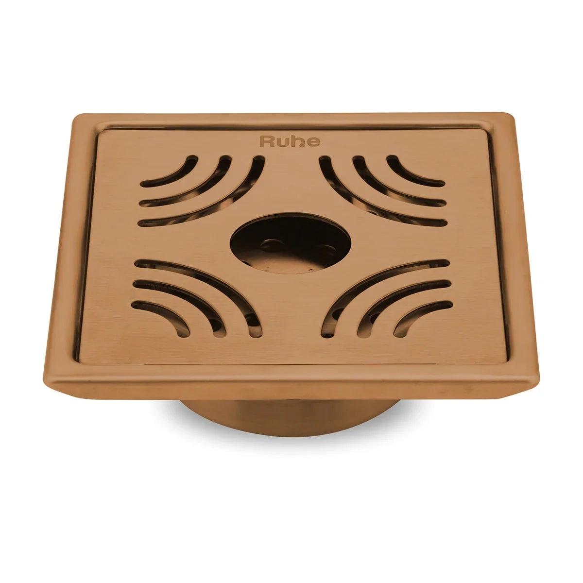 Ruhe Emerald Square Flat Cut Floor Drain in Antique Copper PVD Coating 5 x 5 Inches with Hole