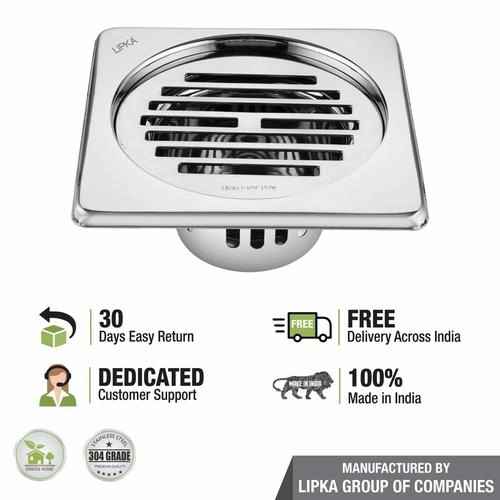 Lipka Golden Classic Jali Square Floor Drain (5 x 5 Inches) with Cockroach Trap 4