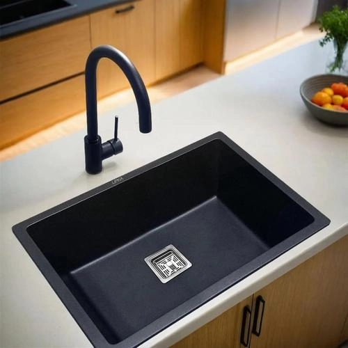 Lipka Black Quartz Single Bowl Kitchen Sink (21 x 18 x 9 Inches)