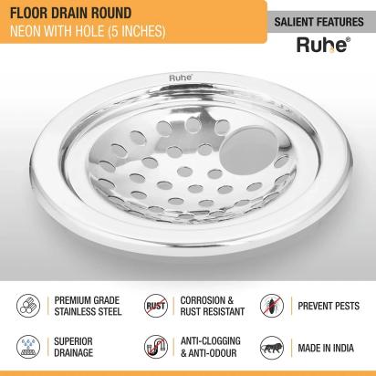 Ruhe Neon Round with Collar Floor Drain 5 Inches with Hole - Pack of 2 by Ruhe : Colours available: Silver 2 2