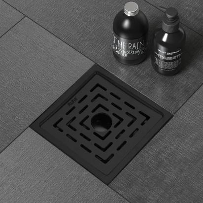Ruhe Sapphire Square 304-Grade Floor Drain in Black PVD Coating - 5 x 5 inches by Ruhe : Colours available: Black 4 6