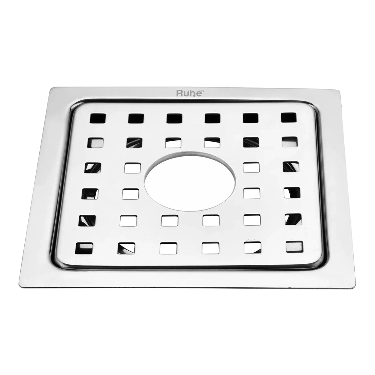 Ruhe Check Square Flat Cut Floor Drain with Hole by Ruhe : Colours available: Silver