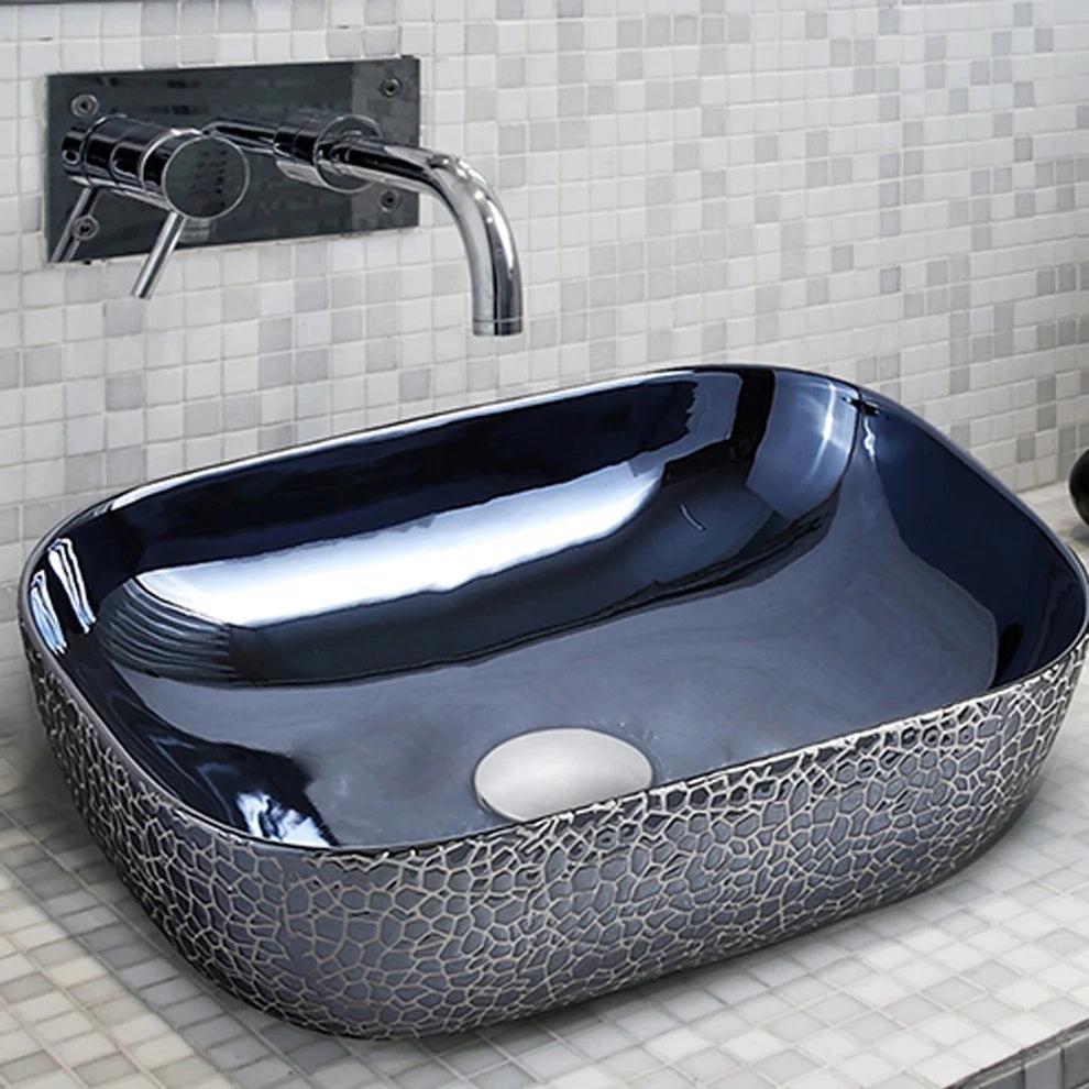 Aquieen Deck-Mounted Blue Acrylic Freestanding Wash Basin Countertop Sink 425x325x135 mm - Stylish Modern Bathroom Basin For Home & Commercial Use
