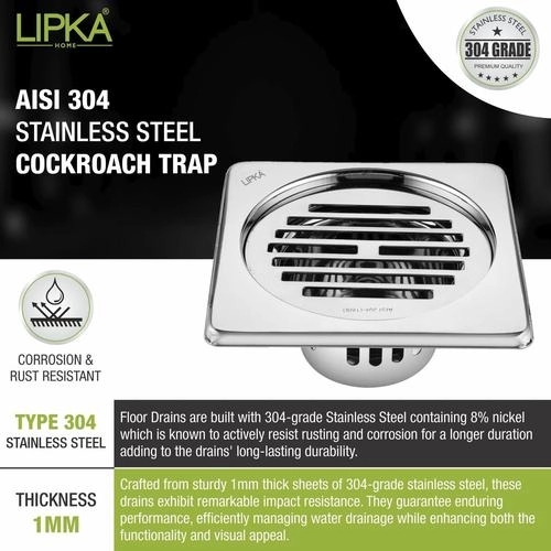 Lipka Golden Classic Jali Square Floor Drain (5 x 5 Inches) with Cockroach Trap 3