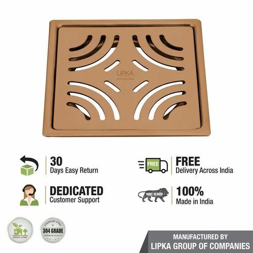 Lipka Purple Exclusive Square Flat Cut Floor Drain in Antique Copper PVD Coating (5 x 5 Inches) 3
