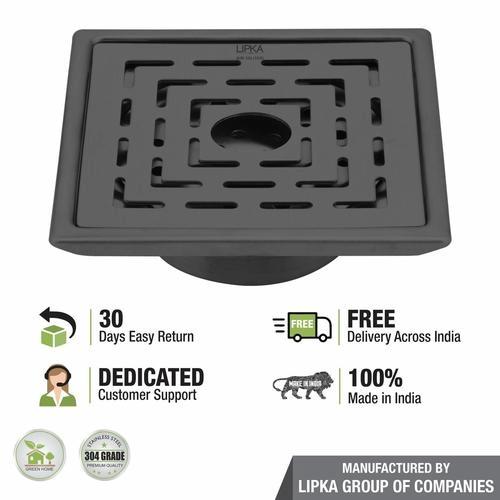 Lipka Orange Exclusive Square Floor Drain in Black PVD Coating (5 x 5 Inches) with Hole & Cockroach Trap 4