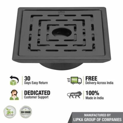 Lipka Orange Exclusive Square Floor Drain in Black PVD Coating (5 x 5 Inches) with Hole & Cockroach Trap 4