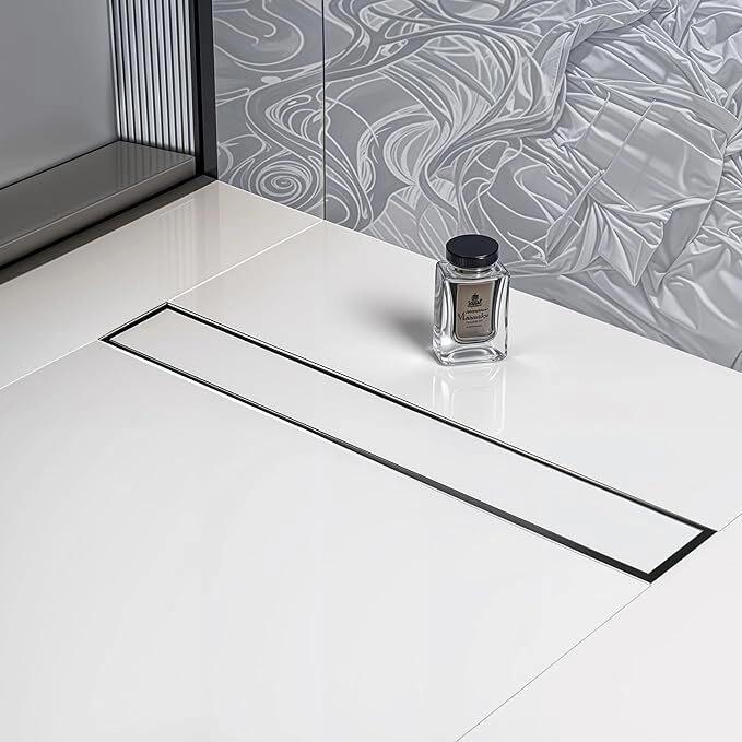 Aquieen 4x48 Inch Tile/Marble Insert Floor Grating / Drainer with Side Hole & Anti-Foul Cockroach Trap | SS304 Drainer with Matte Finish | Tile Drainer