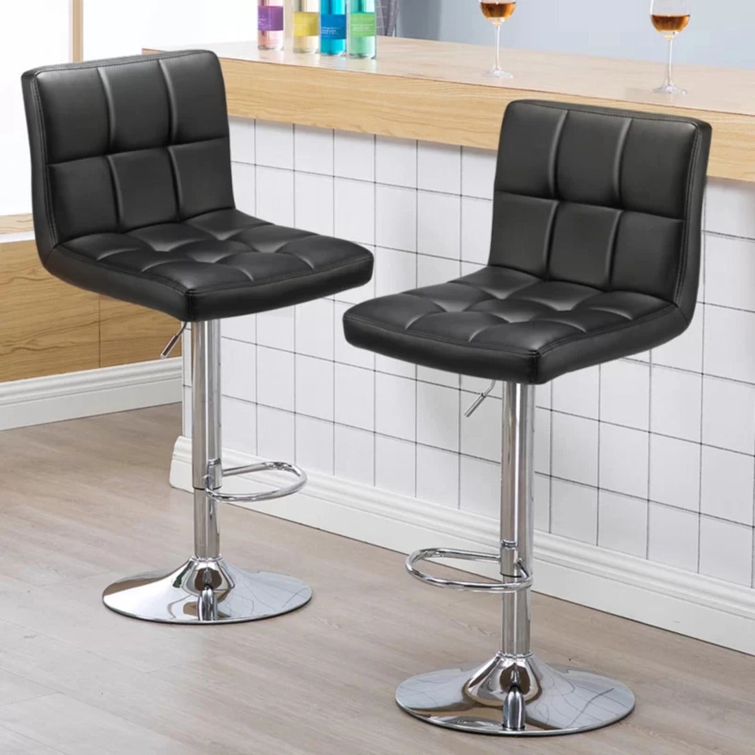 Vibecrafts Plush Leatherette Black Bar Stool / Long Chair - Set Of 2 by Vibecrafts : Colours available: Black