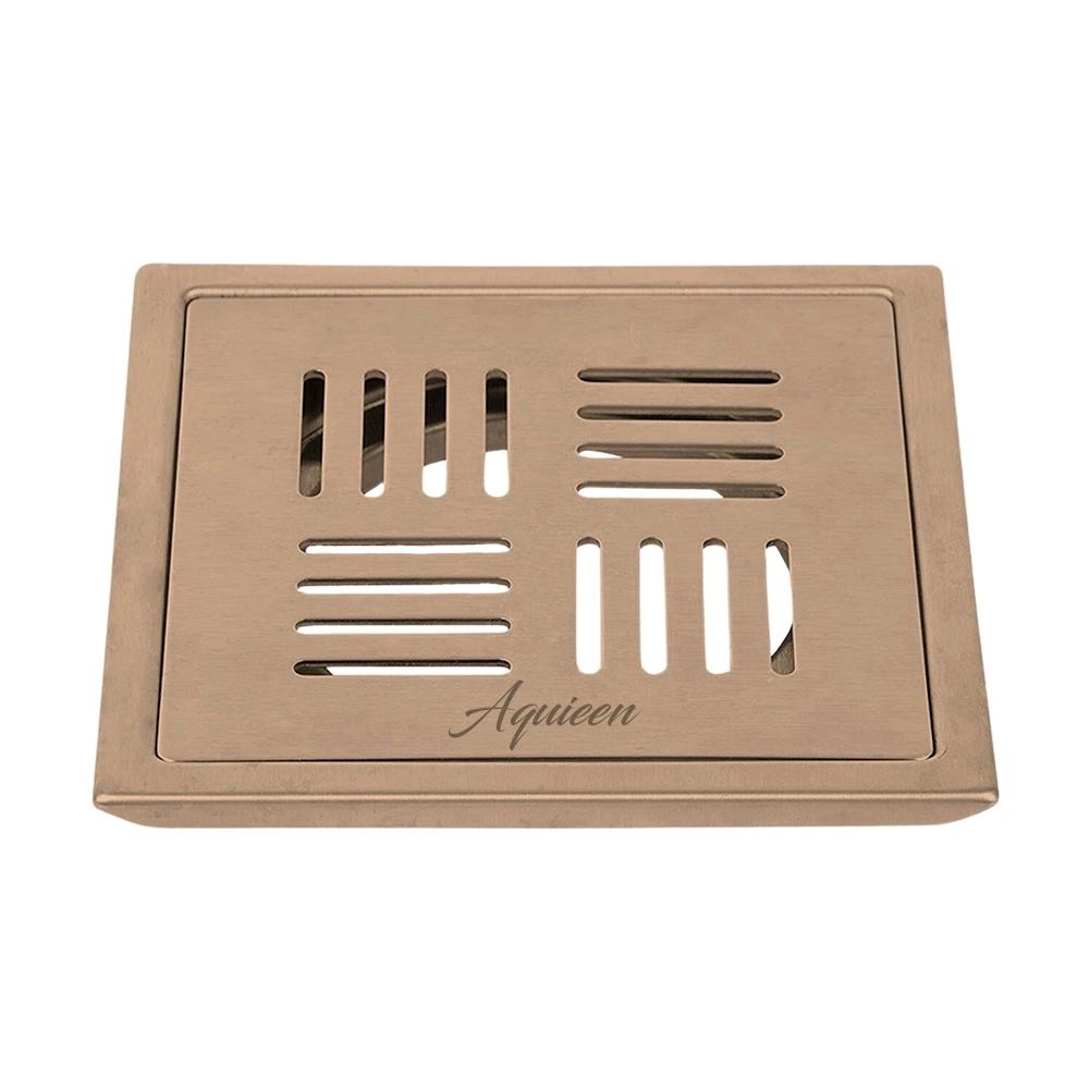 Aquieen 5x5 Inch Floor Grating / Drainer in Brushed Rose Gold Finish | SS304 Drainer with PVD Coating | Anti-Clog & Drain Cover, Kitchen & Shower Areas 1