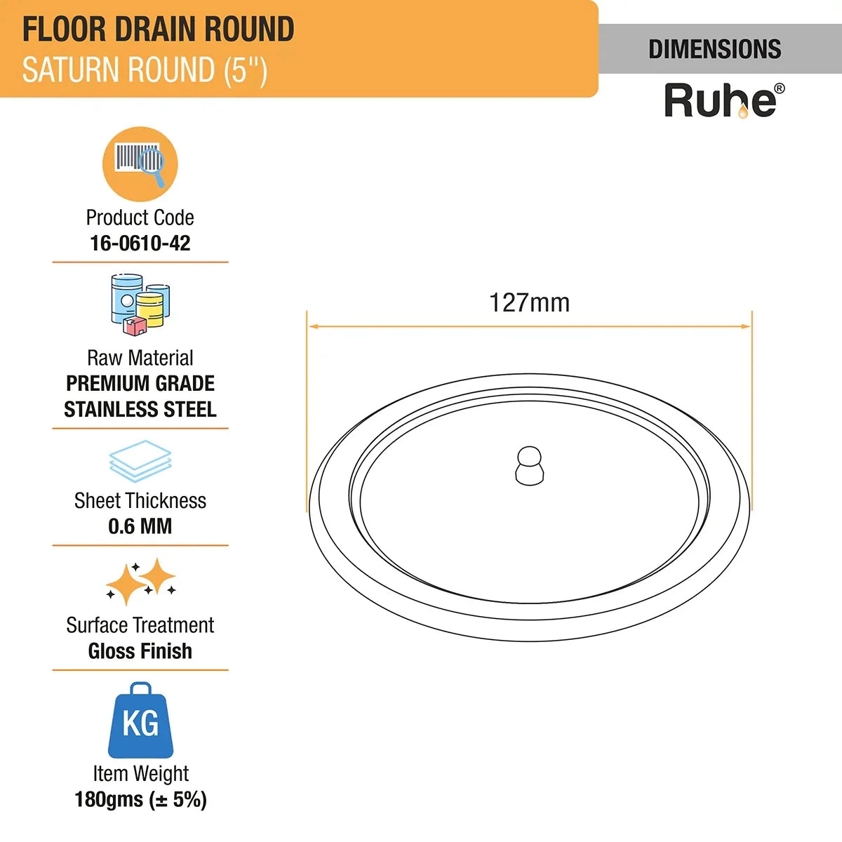 Ruhe Saturn Round Floor Drain with Lid by Ruhe : Colours available: Silver 2 1