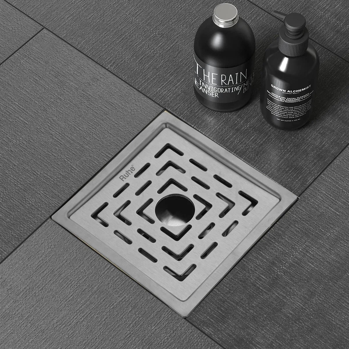 Ruhe Sapphire Square Flat Cut 304-Grade Floor Drain with Hole by Ruhe : Colours available: Silver 4 6
