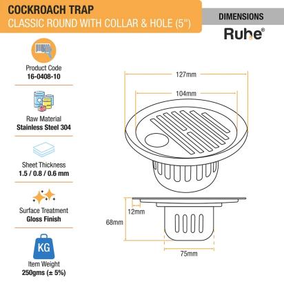 Ruhe Classic Round 304-Grade Floor Drain with Collar Hole and Cockroach Trap by Ruhe : Colours available: Silver 2 1