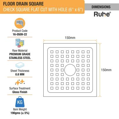 Ruhe Check Square Flat Cut Floor Drain with Hole by Ruhe : Colours available: Silver 1 1